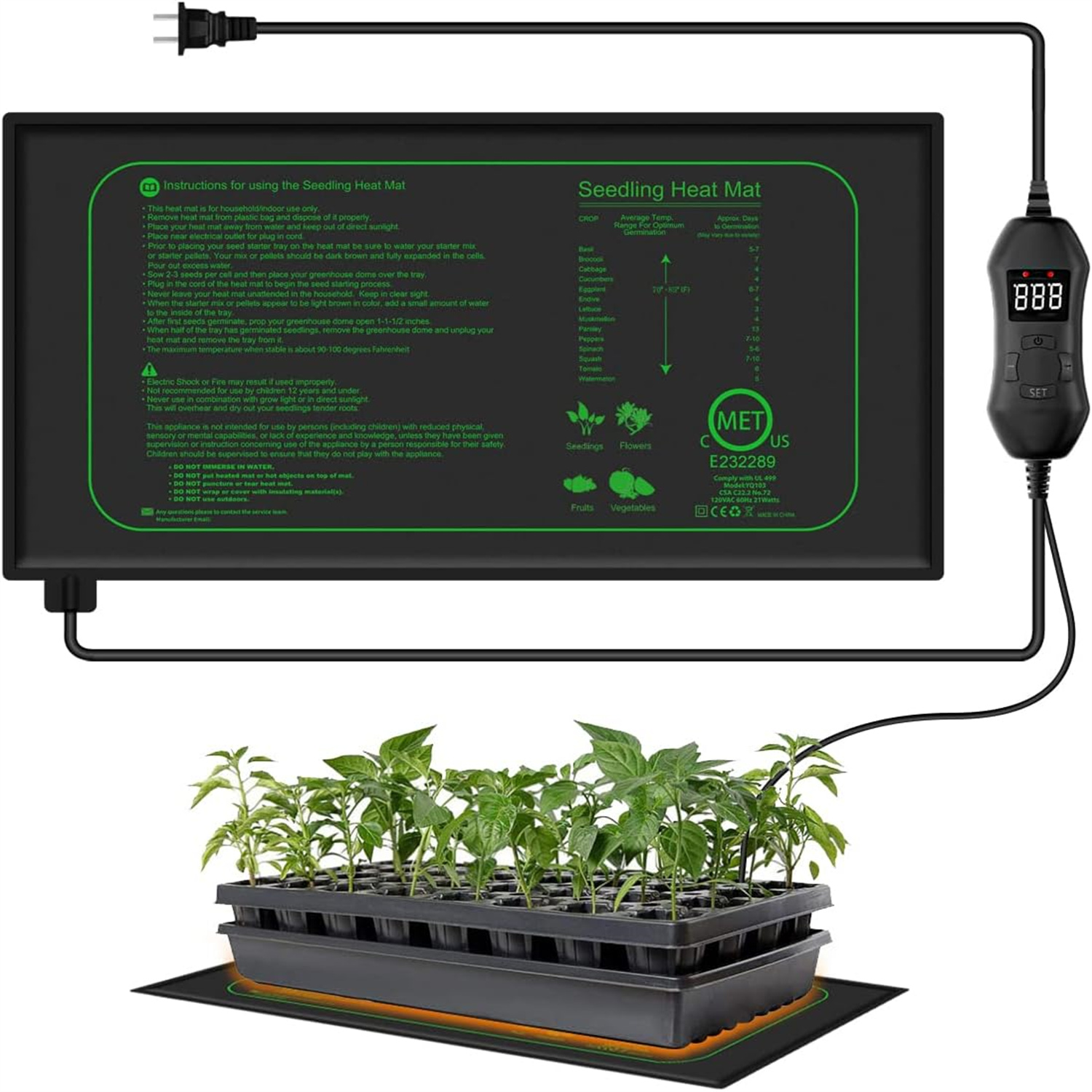 Seedling Heat Pad - 디지털 온도 조절기가 있는 묘목 열